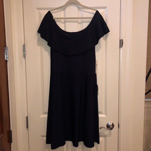 Eliza J off the shoulder navy dress - Picture 2 of 7